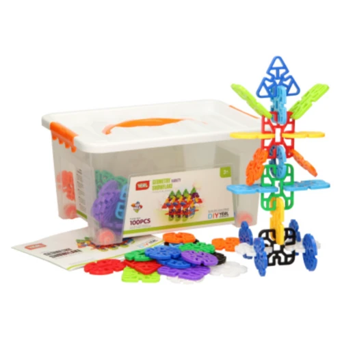 Bouwspeelgoed - Bouwrietjes In Opbergbox: Geometrie Sneeuwvlokken, 100 St.