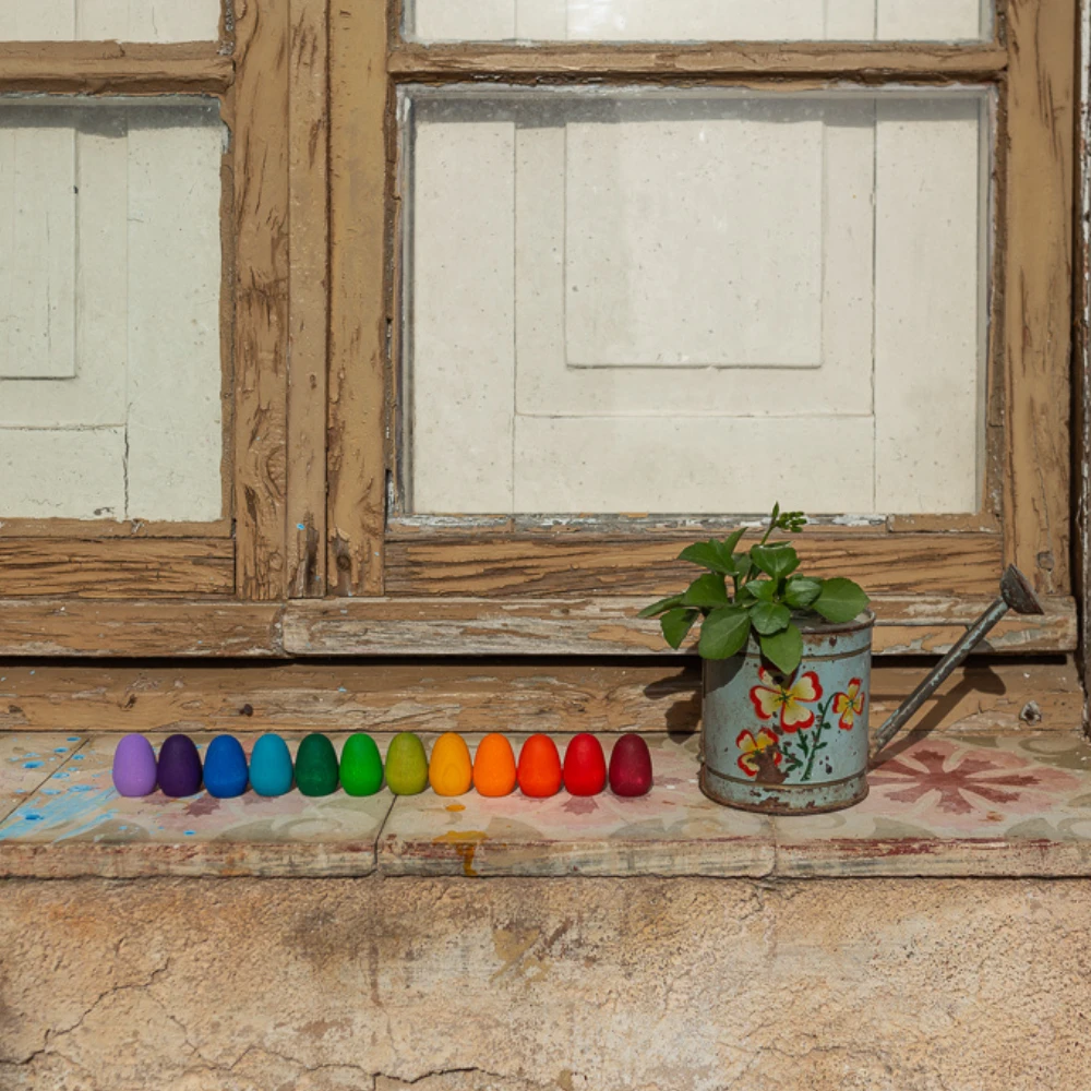 Grapat Grapat Loose Parts: Houten Eieren Gekleurd, 36 St. (Mandala Rainbow Eggs) - Afbeelding 3