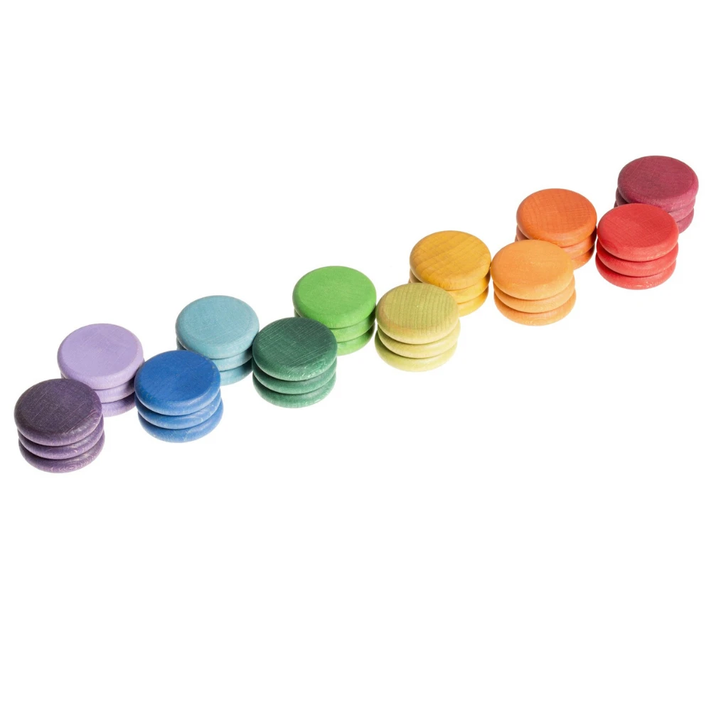 Grapat Houten Munten Gekleurd, 36st. (36 X Coins 12 Colors) - Afbeelding 2