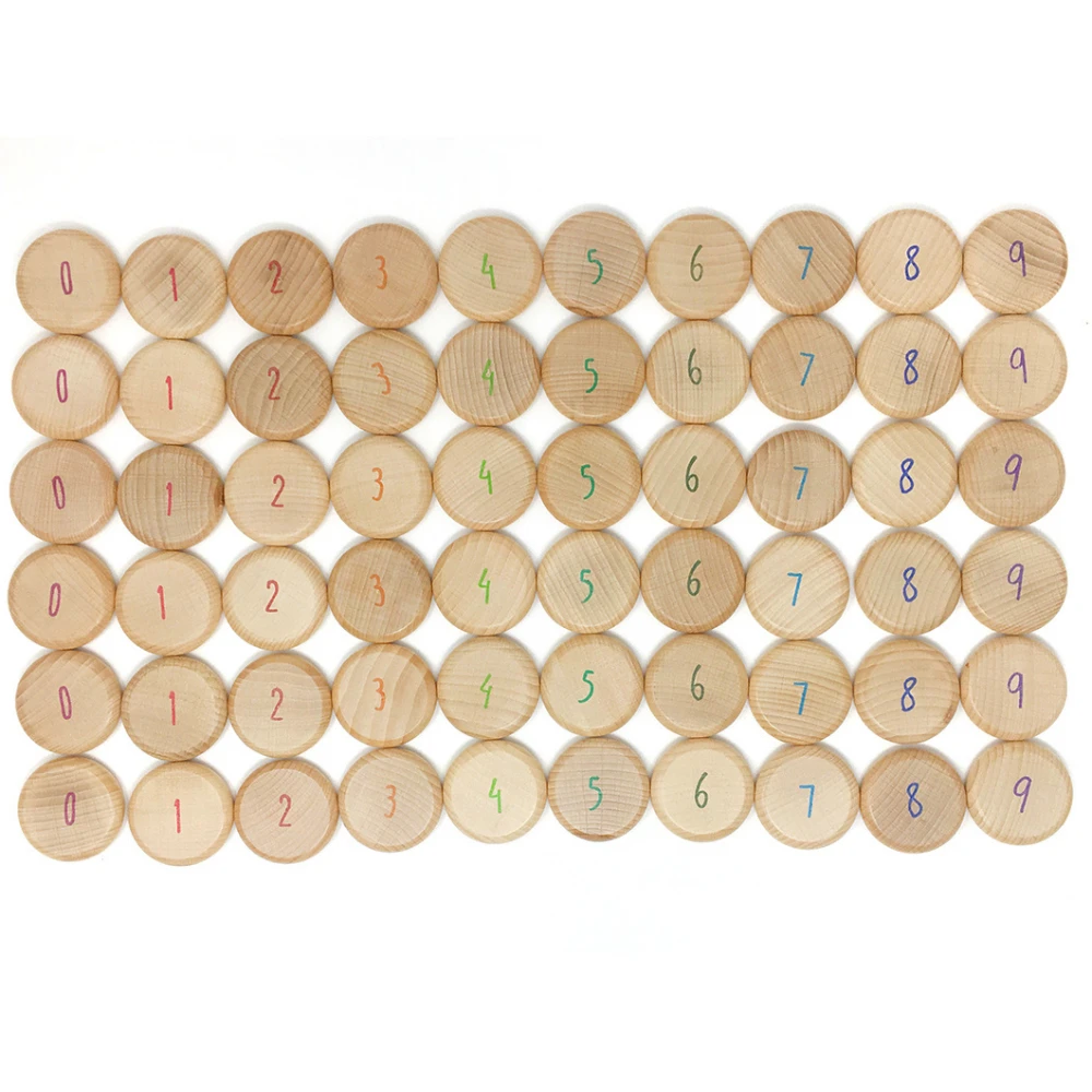 Grapat Houten Munten Met Getallen, 60st. (Coins To Count) - Afbeelding 2