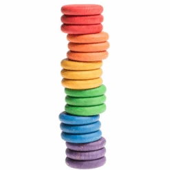 Grapat Houten Regenboog Munten 6 Kleuren, 18st. (Coins X 18)