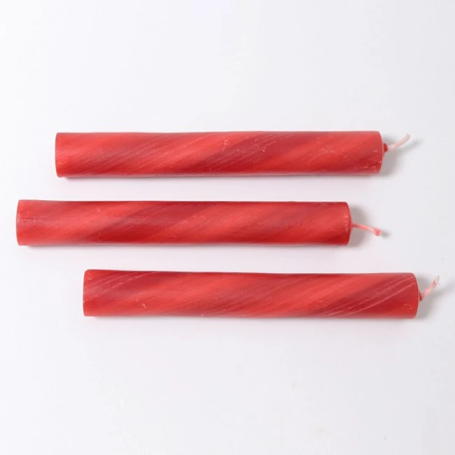 Grimms 25% Bijenwaskaarsjes, Per Stuk - Rood Gemeleerd (red Marbled Beeswax Candles)