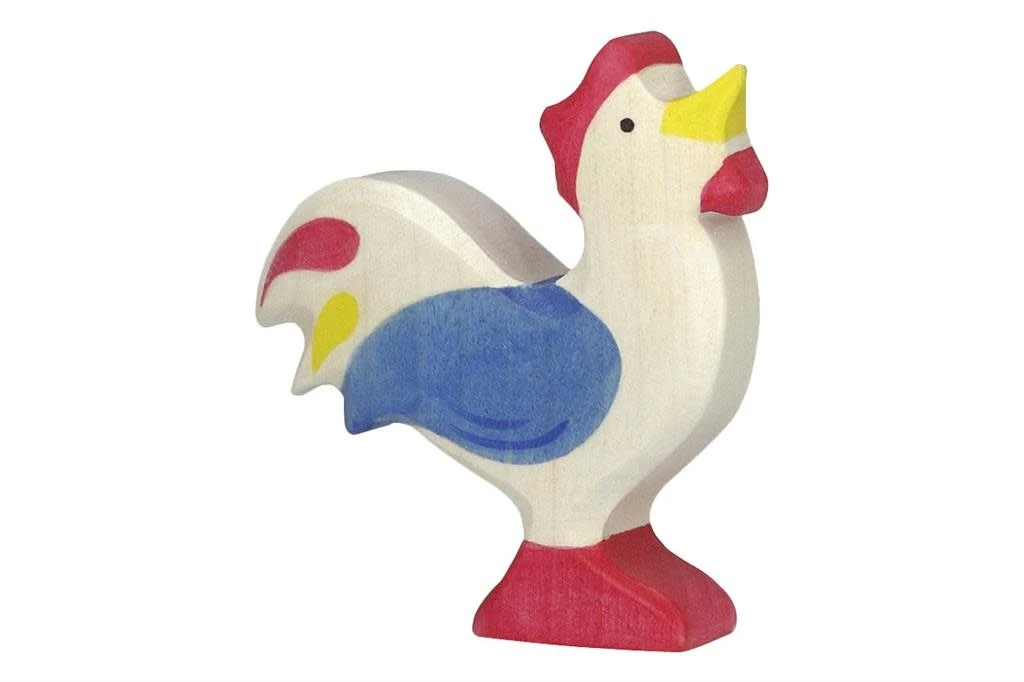 Holztiger Boerderij: haan blauw 8x2x7cm, hout