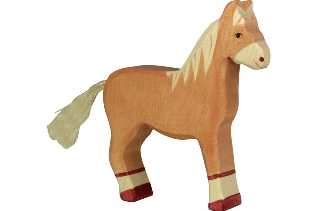 Holztiger Boerderij: paard staand, lichtbruin 14x3x16cm, hout