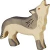 Holztiger Bosdieren: wolf huilend 11x2x11cm, hout
