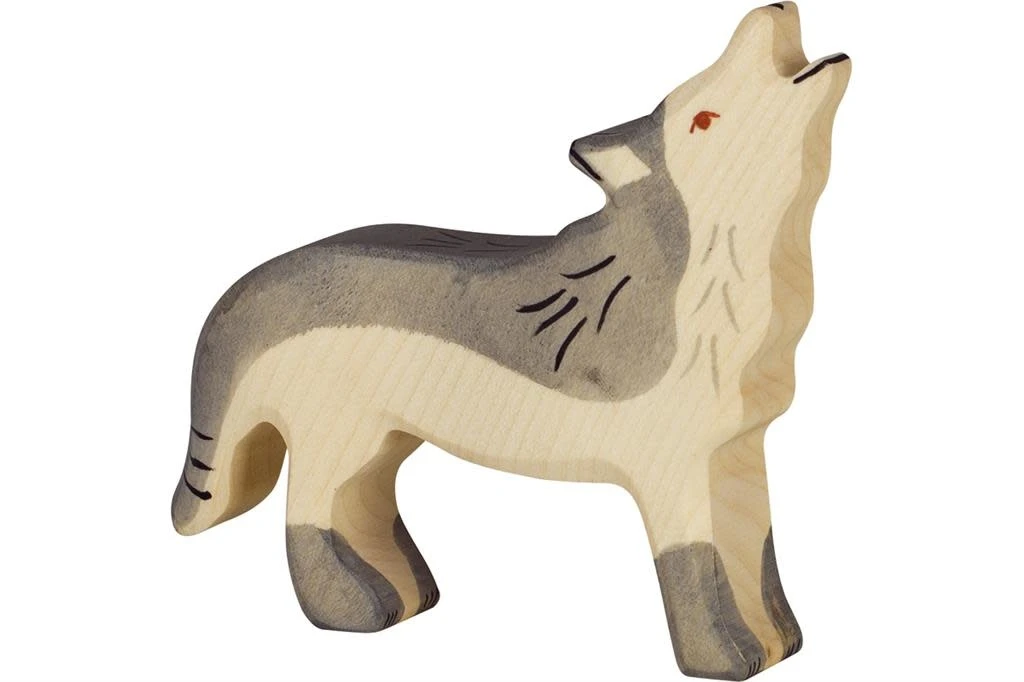 Holztiger Bosdieren: wolf huilend 11x2x11cm, hout
