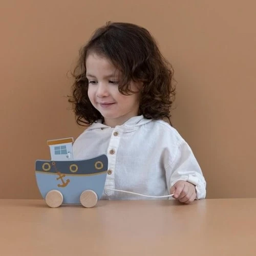 Little Dutch Houten Speelgoed - Houten Trekfiguur Boot Sailors Bay - Afbeelding 6