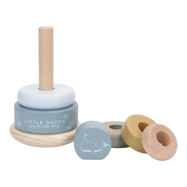 Little Dutch Houten Speelgoed - Tuimelringpiramide Oceaan Blauw (Ocean Blue) - Afbeelding 2